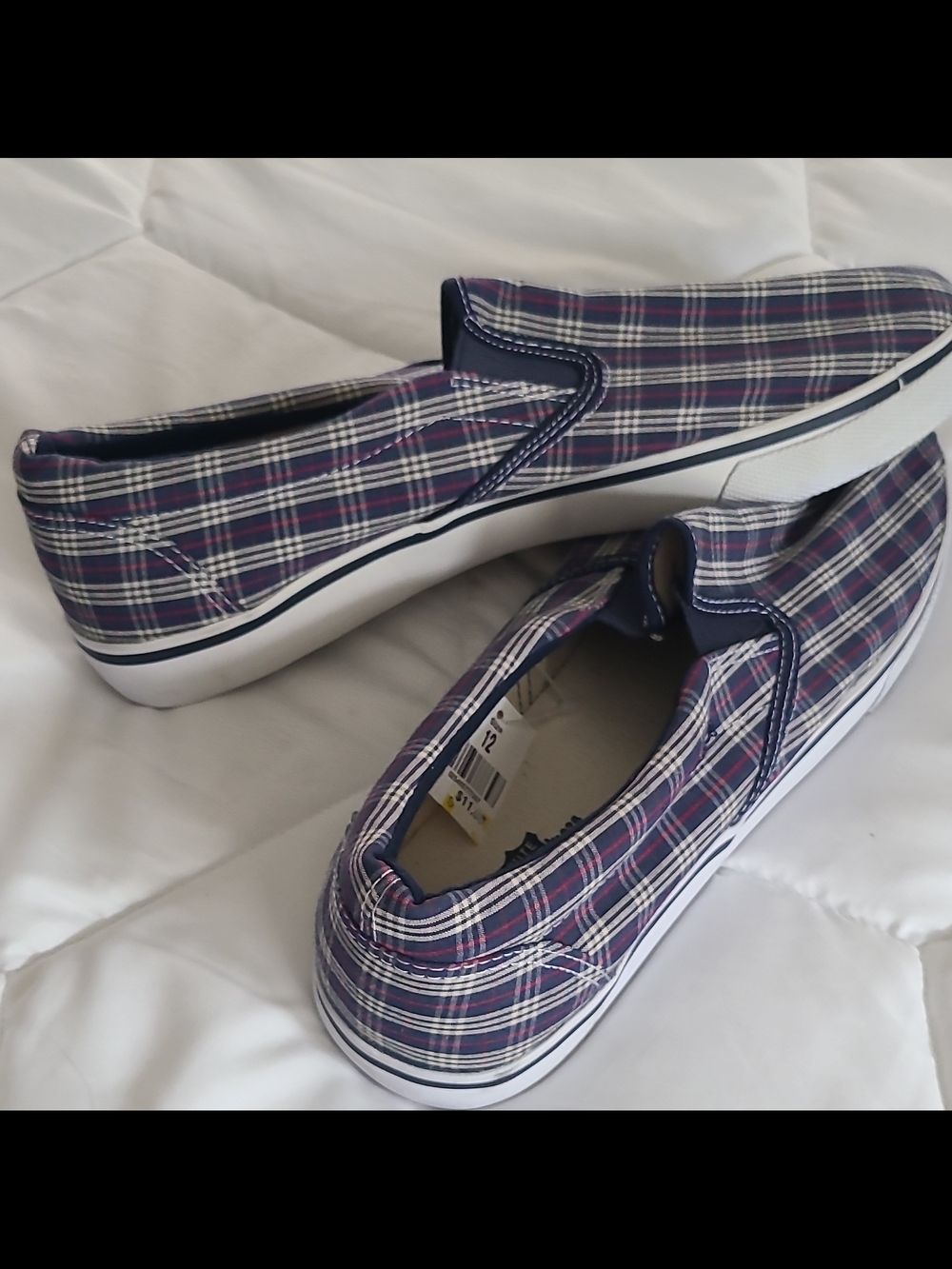 Route 66 Men’s Slip-On Plaid Canvas Low Top Sneakers Blue Red White Sz 12